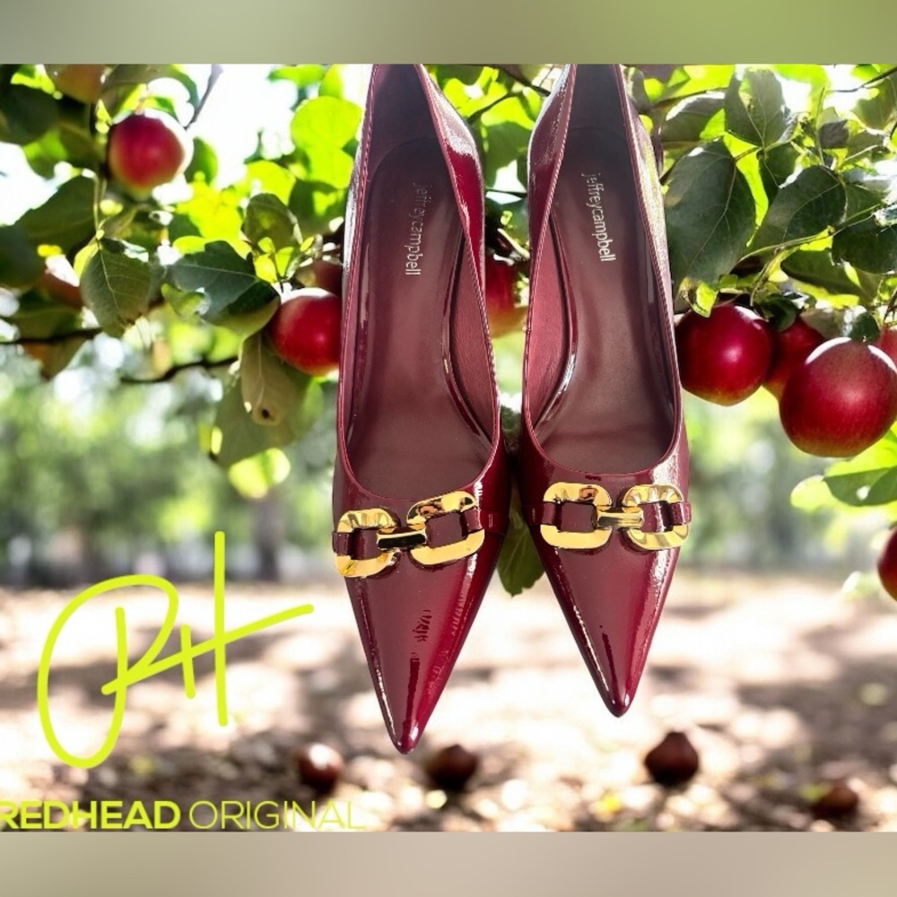 Jeffrey Campbell Red Heels with Gold Chain Embellishment